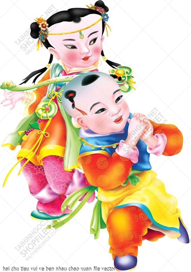 hai chu tieu vui ve ben nhau chao xuan file vector